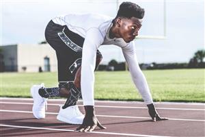 Runner preparing to start a track meet